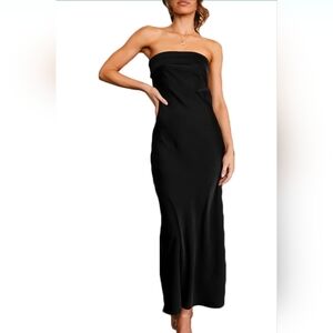 Realtix Satin Silk Backless Tube Tops Maxi Dress for Women Low Back Hollow Out